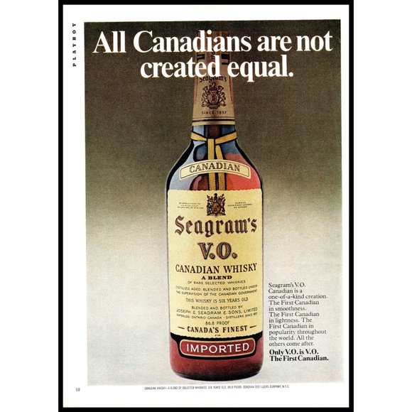 1974 Seagram's VO Canadian Whisky Whiskey Vintage Print Ad Not All Created Equal - Picture 1 of 1
